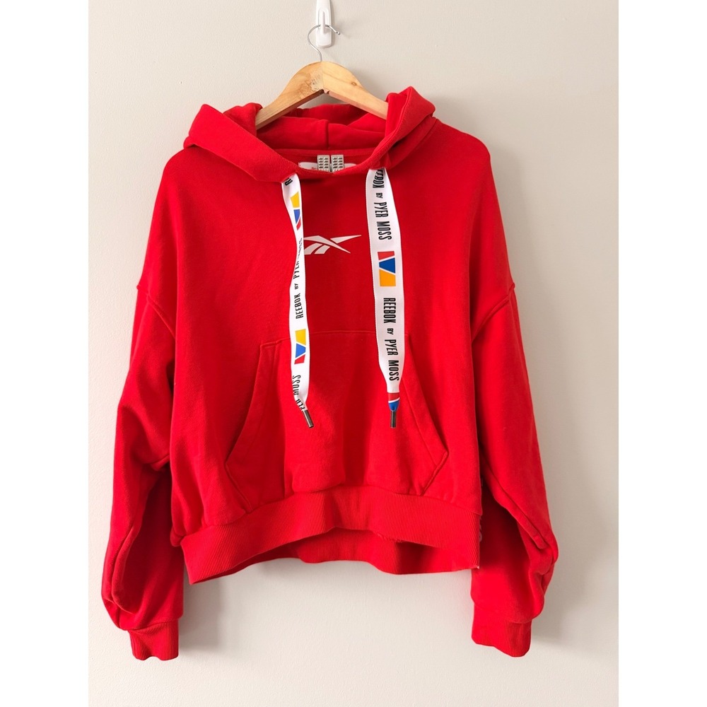 Reebok by Pyer‎ Moss Red Hoodie Sweatshirt Logo Drawstring Women's Medium